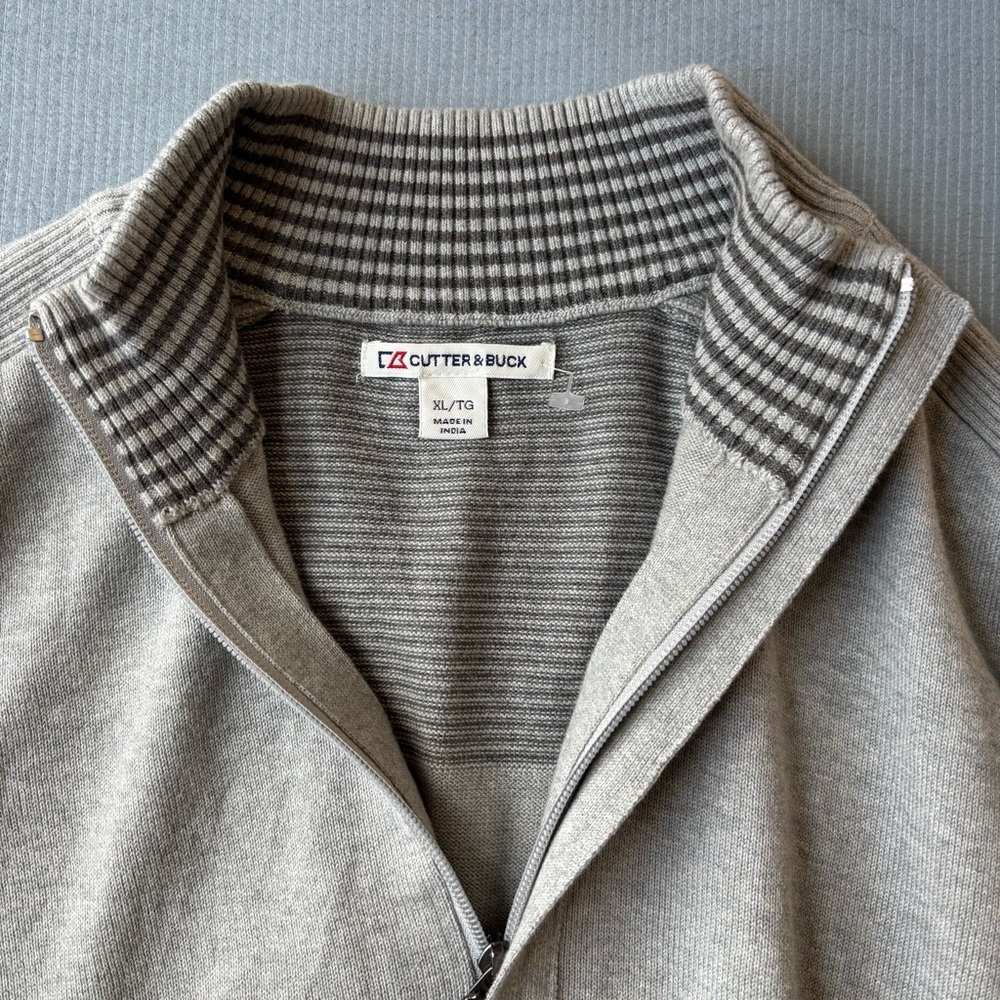 Cutter & Buck Mens XL Tall Grey Cotton 1/4 Zip Pullover Golf Sweater Elbow Patch